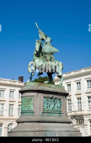 Place Royale, Godefroid de Bouillon statue, Bruxelles, Brabant, Belgique, Europe Banque D'Images