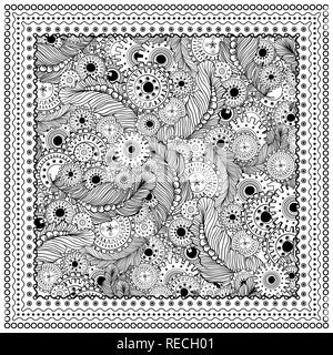 Vector illustration couleur noir mono. La conception de pages de coloriage adultes, pour les adultes ou les enfants. Modèle de scénario. Frontière d'ornement et le châssis. Style Steampunk, plumes et roues Illustration de Vecteur