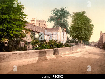 Eyam Plague Cottages, Derbyshire, Angleterre, vers 1900 Banque D'Images