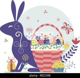 Scène de pâques avec Bunny et Panier Illustration de Vecteur