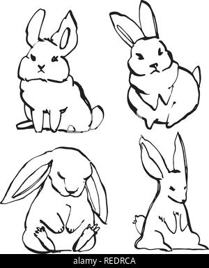 La collecte de certains lapins mignon, part attirer l'illustration. Dessiner vector illustration set character design mignon de lapin. Illustration de Vecteur