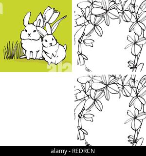 La collecte de certains lapins mignon, part attirer l'illustration. Dessiner vector illustration set character design mignon de lapin. Illustration de Vecteur