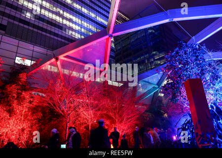 Relations sérieuses in enchantée par Tine Bech Studio dans le jardin d'hiver toit traverse : Fête des Lumières 2019. Installations interactives à Canary Wharf Banque D'Images