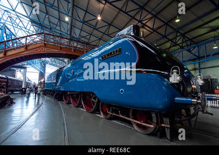 4468 Mallard la plus rapide jamais aucun train à vapeur dans le Grand Hall National Railway Museum York Yorkshire Angleterre Banque D'Images