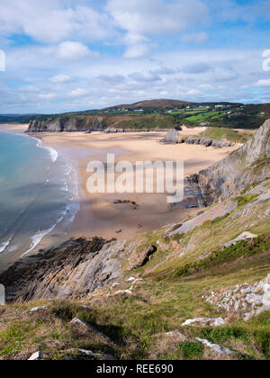 Trois falaises Bay Swansea Pays de Galles Gower Banque D'Images