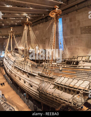 Stockholm, Suède - le 18 novembre 2018. Navire de guerre du 17e siècle Musée Vasa Vasa affichée à l'(Vasamuseet) à Stockholm. Banque D'Images