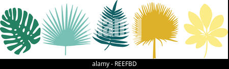 5 Les modèles de feuilles très découpées et différentes formes, jaune, vert et bleu Banque D'Images
