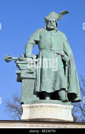 La Place des Héros est l'une des principales places de Budapest, Hongrie. Monument du millénaire. Coloman, roi de Hongrie. Hősök tere Banque D'Images