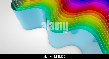 Arc-en-ciel abstrait découlant des lignes courbes arrière-plan. Le Rendu 3D Banque D'Images