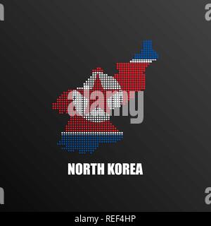 Illustration Vecteur de résumé carte demi-teinte de la Corée du Nord a fait de pixels carrés avec les couleurs du drapeau national de la Corée du Nord pour votre conception Illustration de Vecteur