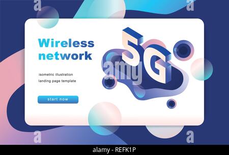 Réseau 5G isométrique illustration. Modèle de page d'atterrissage. Vector Illustration de Vecteur