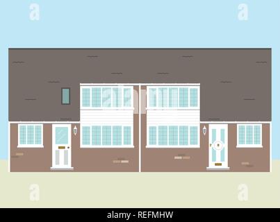 UK typique des années 1960 mitoyenne de deux étages maison lucarne Accueil Biens Vector Illustration de Vecteur