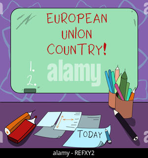 L'écriture de texte Word Pays de l'Union européenne. Concept d'affaires pour les membres ou les pays qui se trouvent principalement en Europe Canada Tableau Noir Couleur Blanc wit Banque D'Images