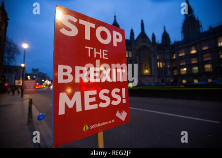 Londres, Royaume-Uni. 21e Janvier 2019. Des pancartes s'opposant à l'extérieur du Parlement brexit crédit : George Cracknell Wright/Alamy Live News Banque D'Images