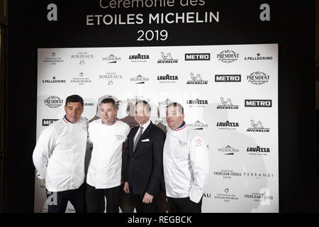 Paris, France. 21Th Jan, 2019. Olivier Couvin, Gilles Reinhardt et Christophe Muller assister à la cérémonie de 2019 étoiles Michelin à la Salle Gaveau le 21 janvier 2019, Paris, France. Credit : Bernard Menigault/Alamy Live News Banque D'Images