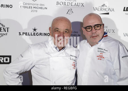 Paris, France. 21Th Jan, 2019. Michel Rochedy et Stéphane Buron assister à la cérémonie de 2019 étoiles Michelin à la Salle Gaveau le 21 janvier 2019, Paris, France. Credit : Bernard Menigault/Alamy Live News Banque D'Images