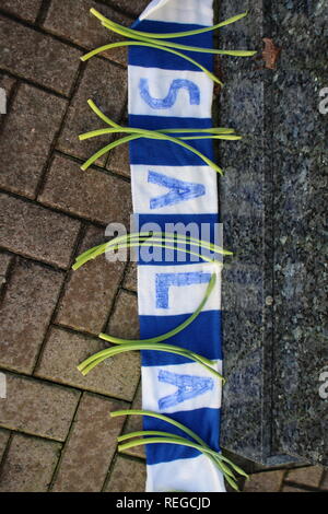 Cardiff City FC Stadium, Cardiff, Pays de Galles, Royaume-Uni. 22 janvier 2019. Fonction rend hommage à Emiliano Sala, récemment signé à l'équipe de la ville de Cardiff, qui était à bord de l'avion qui a disparu sur les îles de la Manche le 21 janvier 2019. Credit : Kerry Elsworth/Alamy Live News Banque D'Images