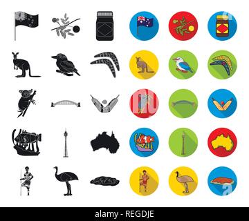 Pays Australie black,télévision icônes de collection set pour la conception.Travel et attractions symbole vecteur illustration de stock. Illustration de Vecteur