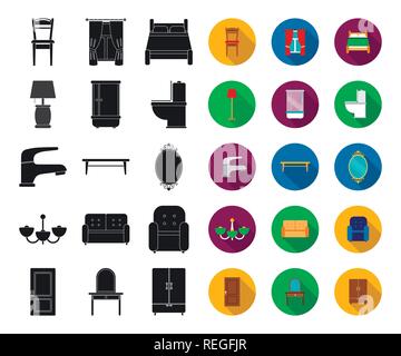 Appartement,accessoires,fauteuil,baignoire,lit, tables de chevet,Black,télévision,bougie,café,lustre,collection,couleur,rideau,confort,design,bureau,dressing,porte,robinet,Marbre,flanc,lampe,meubles,mobilier,poignée titulaire,Accueil,icon,illustration,lampe,isolé,miroir,logo,modernes,retro,set,douche,signer,canapé,table,symbole,style,toilettes,divers,armoire,fenêtre,bois,vecteurs vecteur , Illustration de Vecteur