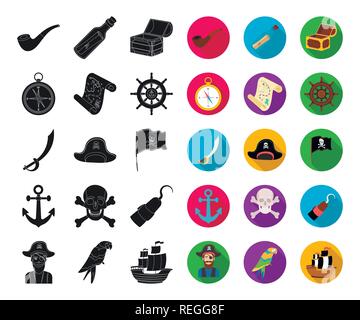 Pirate, voleur mer black,télévision icônes de collection set pour la conception. Trésors, symbole vecteur attributs images illustrations. Illustration de Vecteur