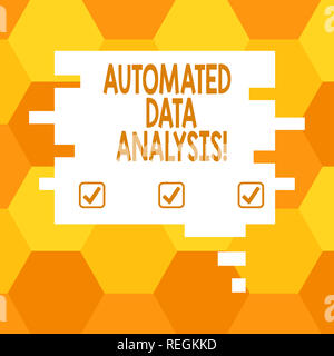 Texte de l'écriture analyse automatisée des données. Sens de demander à quelqu'un concept si s'est la vie ou la propriété d'avion couleur blanc bulle en morceau de puzzle S Banque D'Images