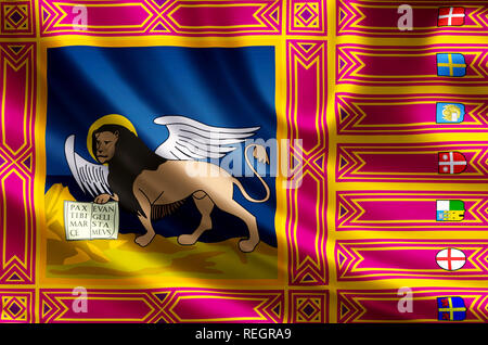 La Vénétie et agitant le drapeau gros plan illustration. Parfait pour les fins de l'arrière-plan ou de texture. Banque D'Images