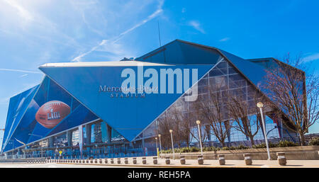 ATLANTA, GÉORGIE - 21 janvier 2019 : Superbowl LIII sera joué au Stade Mercedes-Benz d'Atlanta le Dimanche, Février 3, 2019 contre la nouvelle Engl Banque D'Images