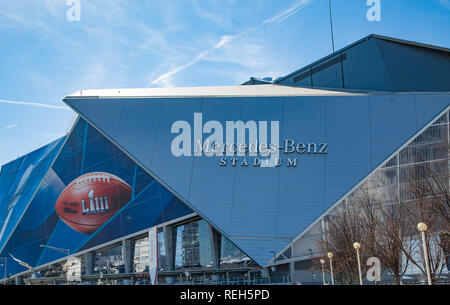 ATLANTA, GÉORGIE - 21 janvier 2019 : Superbowl LIII sera joué au Stade Mercedes-Benz d'Atlanta le Dimanche, Février 3, 2019 contre la nouvelle Engl Banque D'Images