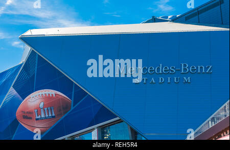 ATLANTA, GÉORGIE - 21 janvier 2019 : Superbowl LIII sera joué au Stade Mercedes-Benz d'Atlanta le Dimanche, Février 3, 2019 contre la nouvelle Engl Banque D'Images