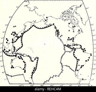 . Recueillis les réimpressions / laboratoires océanographiques et météorologiques de l'Atlantique [et] laboratoires océanographiques du Pacifique. Bedford périodiques.. Une d'argent â ¢ je froid limite de plaque convergente PLATINE  =â ¢ LIMITE DE LA PLAQUE DIVERGENTES Fig. 6. Carte des gisements de métaux précieux de la région du Pacifique (adapté de Rona et Neuman, 1974, 1975). Limites de plaques lithosphériques sont affichées. Les dépôts métalliques légers 120Â°E 150" 180Â° 150* 120* 90* 60* 30**. * Aluminium Â Â ¢ BERYLIUM une pile au lithium de la frontière de plaque convergente titane  = LIMITE DE LA PLAQUE DIVERGENTES Fig. 7. Carte des dépôts en métal léger de la région du Pacifique. Banque D'Images