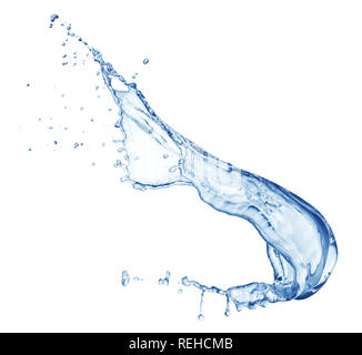 Seul splash d'eau bleue isolé sur fond blanc Banque D'Images