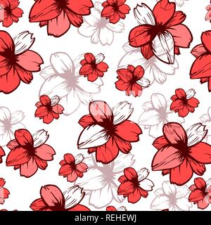 Modèle transparent avec des fleurs roses sur fond blanc.tissu mode vecteur conception textile. Peut être utilisé pour l'oreiller ou cirée. Illustration de Vecteur