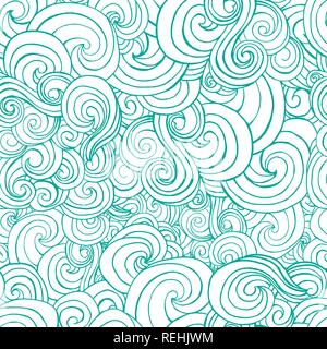 Ornement décoratif ou turqiouse vagues bleues au croquis style. Peut être utilisé pour le design textile tissu oreiller. Motif transparent vecteur Illustration de Vecteur