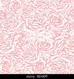 Roses rouges ou roses Modèle transparent avec des croquis dessinés à la main, fleurs de Saint Valentin Papier de cadeau ou de la conception de cartes. Freehand gravée Rose. Motif floral Illustration de Vecteur