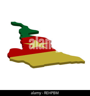 Drapeau et carte du Cameroun. Silhouette de couleur 3D de la carte du Cameroun illustration Banque D'Images