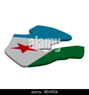 D'un drapeau et d'une carte de Djibouti. Silhouette couleur de carte 3D illustration de Djibouti Banque D'Images