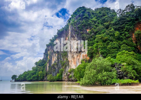 Railay beach, falaises calcaires et des mangroves, Krabi, Thaïlande Banque D'Images