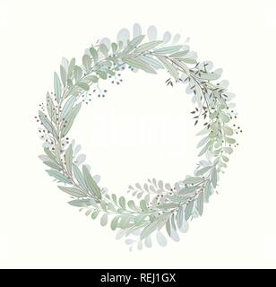 Carte avec de belles petites branches avec des feuilles. Parure de mariage concept. L'Imitation de l'aquarelle. Couronne de croquis, floral et herbes garland Illustration de Vecteur