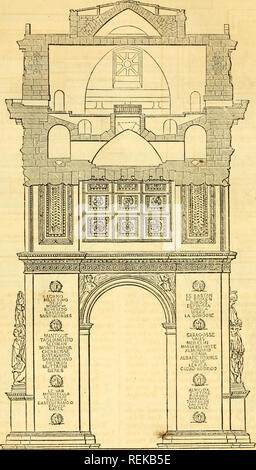 . L'ingénieur civil et architecte's journal, scientifiques et de la gazette. Architecture ; génie civil ; la science. 160 L'INGÉNIEUR CIVIL ET ARCHITECTE'S JOURNAL. [Mai, fig. SECTION 2.-PAR LE CENTRE DE L'arcade.. l-IL ARC DE L'ETOILE, À PARIS. Entre le début et la fin de cette superbe structure monumentale, juste trente ans écoulés, au cours de laquelle période mémorable, la dynastie de Napoléon s'est effondré avec une rapidité égale à celle de sa montée. Des nombreux desif ?ns pour^ il a présenté au gouvernement de l'époque, ceux de Chalfjrin iibtJined Raymond et de la p Banque D'Images