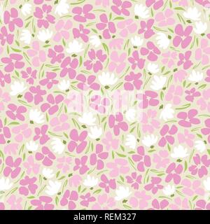 Graphique féminin floral ditsy gestuelle sans vecteur modèle. Petite échelle simpliste à la main Fleurs de couleur pastel sur fond blanc. Illustration de Vecteur