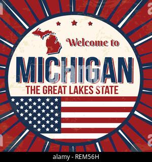 Bienvenue à Michigan vintage grunge poster, vector illustration Illustration de Vecteur