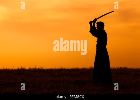 Silhouette de chasseur de kendo bokuto holding Banque D'Images