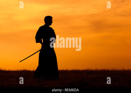 Silhouette de chasseur de kendo bokuto holding Banque D'Images