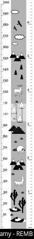 Hauteur du vecteur graphique dans un style scandinave minimaliste. Mur de compteur ou la hauteur de mètre, pouce centimètre et échelle. Noir et blanc. Illustration de Vecteur