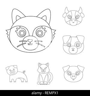 Chien,lapin,comic,nourriture,Accueil,animal,ferme,maison,habitat,funny,jardin,grange,race,mignon,set,icône,,illustration,collection,isolé,design,graphisme,élément,signer,ligne,contour, vecteurs vecteur , Illustration de Vecteur