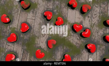 Coeurs rouges sur le sol, rendu 3D Banque D'Images