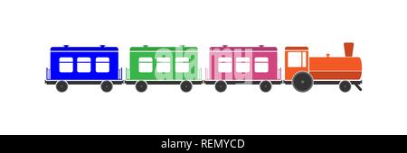 Enfants de couleur simple's train avec des voitures et des locomotives Illustration de Vecteur