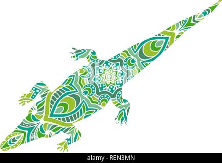 Hand drawn vector illustration avec des éléments géométriques et floraux. Crocodile originaux faits à la main. Illustration de Vecteur