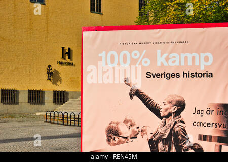 Affiche publicitaire au salon d'Historiska Museet (Musée de l'histoire suédoise), Stockholm, Suède, Scandinavie Banque D'Images