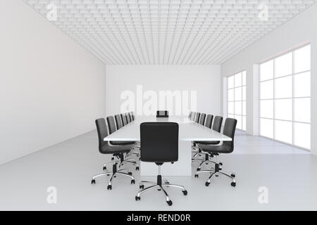 Blanc vide grande salle de réunion avec des chaises en cuir et une table. Le rendu 3D Banque D'Images